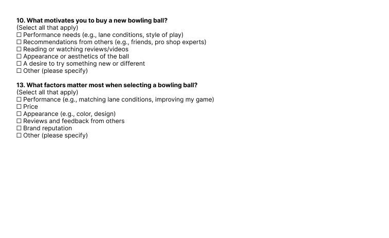 Motivation and selection criteria survey questions